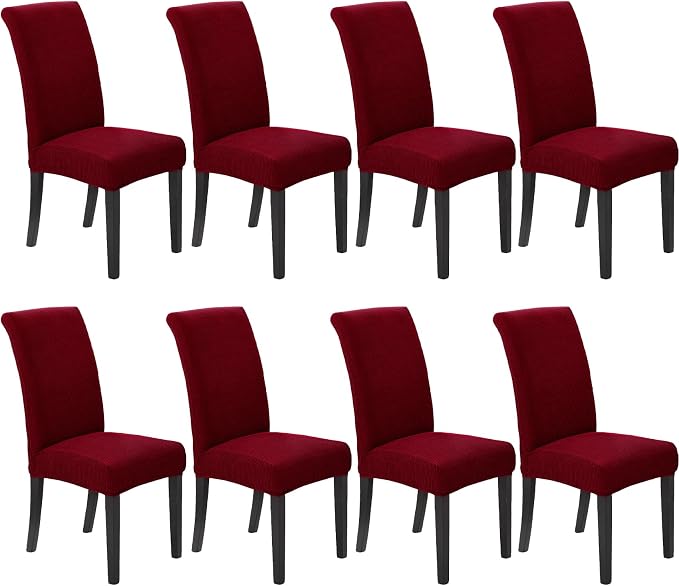 Stretch Chair Covers for Dining Room Set of 8, Removable Washable Dining Room Chair Covers, Dining Chair Slipcovers Seat Protector, Great Decor for Home and Banquet (Red Dahlia, 8 Pack)
