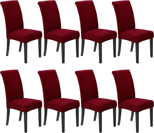 Stretch Chair Covers for Dining Room Set of 8, Removable Washable Dining Room Chair Covers, Dining Chair Slipcovers Seat Protector, Great Decor for Home and Banquet (Red Dahlia, 8 Pack)