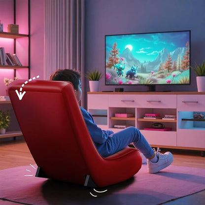 GTPLAYER Gaming Floor Rocking Chair – Rocker Floor Game Chair with Angle Limiter, Stylish Patterned Design, Comfortable Video Game Seat, Red Baseball Pattern