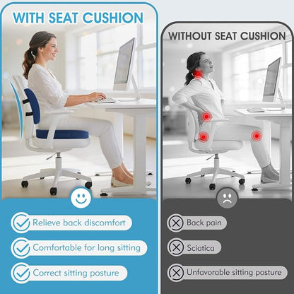CushZone Seat Cushion, Lumbar Support Pillow with Adjustable Strap-Chair Cushions for Sciatica Pain Relief-with Washable Cover Memory Foam for Car, Travel and Wheelchair-Blue