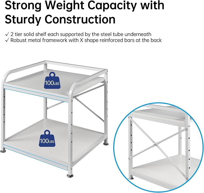Fannova 20 Inches Deep Large Printer Stand, 2 Tier Under Desk Printer Table with Height Adjustable Shelf, Rolling Printer Cart with Wheels for Home Office Storage - White
