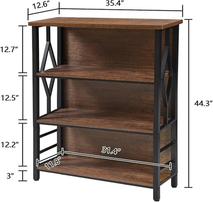 HOMISSUE Bookshelf, 4-Tier Rustic Short Bookshelf, Industrial Shelf Bookcase with Engineered Wood Shelves, Low Bookcase with Storage, Small Shelf for Living Room, Bedroom and Office, Rustic Brown