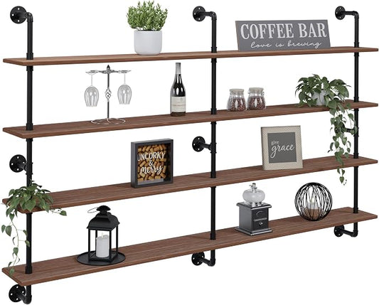 HDDFER Floating Book Shelves for Wall 4 Tier 70 inch Bookshelf Industrial Pipe Shelving Shelves Bookcase Industrial Bookshelves Pipe Shelf Wood Wall Shelf for Living Room