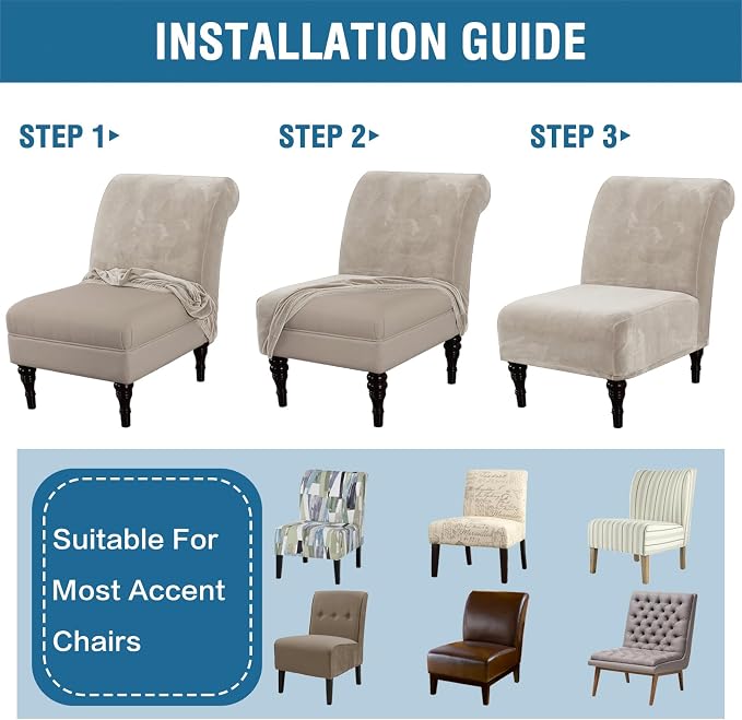 H.VERSAILTEX Armless Accent Chair Covers Thick Velvet Armless Chair Slipcovers High Stretch Chair Covers for Living Room Hotel Machine Washable Furniture Protector with Elastic Bottom, Oatmeal