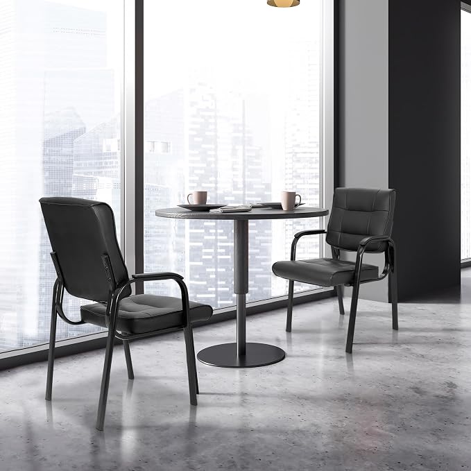 SUPER DEAL Office Guest Chair Bonded Leather Executive Side Chair Reception Chair with Solid Metal Frame Home Office Furniture, Set of 4, Black
