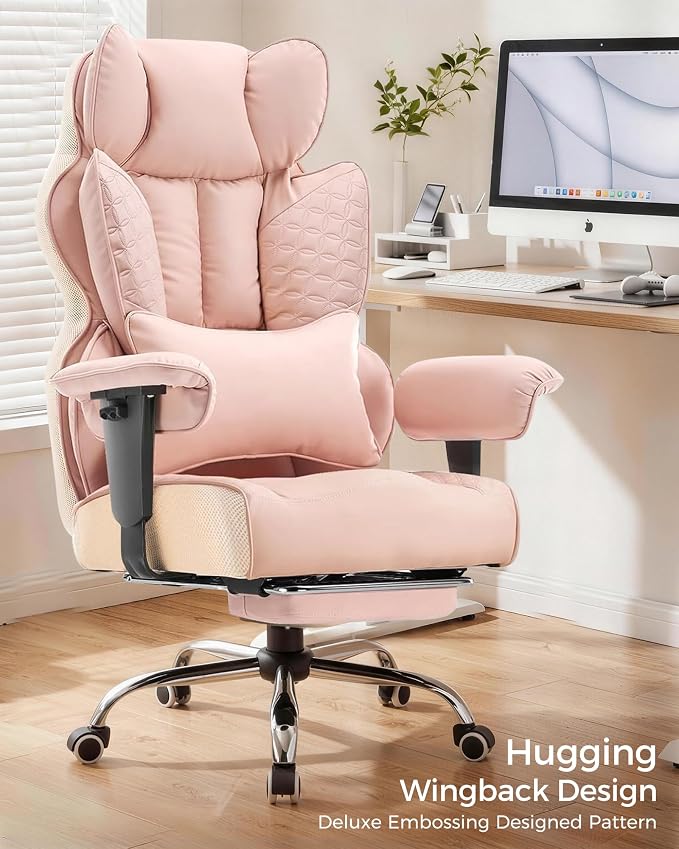 COMHOMA Big and Tall Office Chair Heavy Duty Gaming Chair with Deluxe Embossing Leather High Back Wider Ergonomic Computer Chair with Foot Rest 150°Reclining Pocket Spring Lumbar Support