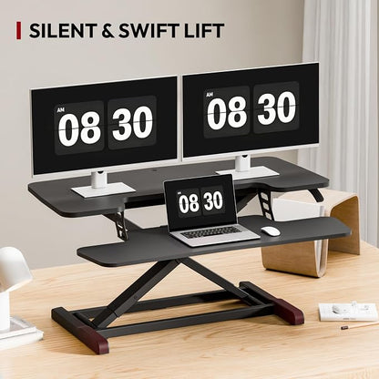 SANODESK 36" Standing Desk Converter, Adjustable Sit to Stand Desk Riser with Effortless Lifting for Home Office, Desk Topper for Dual Monitors, Computer Lift with Keyboard Tray, Black