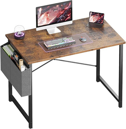 OLIXIS Small Computer Desk, 40 Inch Home Office Desks, Gaming Writing Study Craft Work Table, Modern Computer Workstation for Bedroom Small Spaces with Storage Bag, Rustic Brown