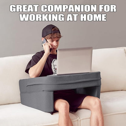 comehealthy Lap Desk for Laptop, Reading Pillow for Adult, Memory Foam Gaming Pillow with Cup Holder, Arm Rest Couch Pillow for Working, Gaming, Reading, Laptop Desk for Couch Bed Floor(Grey)
