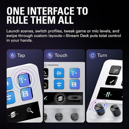 Elgato Stream Deck + White, Audio Mixer and Studio Controller | LCD keys, dials and touch strip, Compatible with Zoom, Teams, Office apps, Unlocks Wave Link mixing, Works Mac and PC