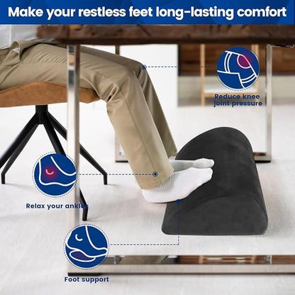 CloudBliss Foot Rest for Under Desk at Work,Office Desk Accessories with Soft Foam and Washable Removable Cover, Foot Stool for Office, Car, Home to Foot Support and Relax Ankles, Gray, Long