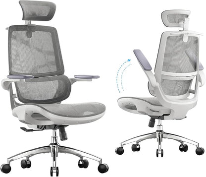 SIHOO M59AS Ergonomic Office Chair, Desk Chair with 3D Flip-up Armrests, Computer Chair with Dual Back Design and Adaptive Dynamic Lumbar Support Grey