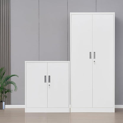 Wanfu Metal Storage Cabinet, 36" H Locking Storage Cabinet with 2 Adjustable Shelves for Garage, Home, Office, Utility Room-White