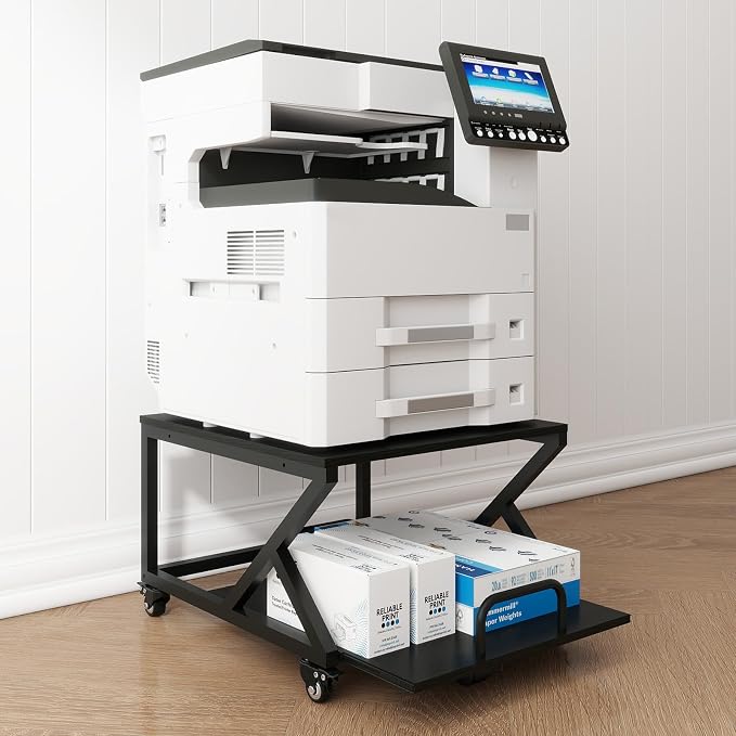 Natwind 2 Tier Printer Stand,23.6''x23.6'',with Pull Out Shelf,Black | Easy Reach for Lower Shelf Items,Rolling Printer Cart with Wheels,Fits Under Desk,Supports 205lbs,for Home Office Kitchen