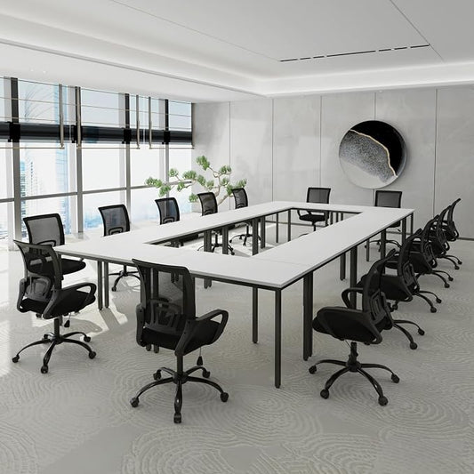 Bonzy Home Conference Tables 20ft Office Computer Desk for Meeting Room Study Writing Printer Podcast Table for 24 People Modern White 10PCS 236.2"x47.2"x29.5"