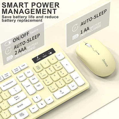 Wireless Keyboard and Mouse Combo, Full-Sized Wireless Keyboard and Adjustable DPI Mouse, 2.4GHz USB Receiver, Keyboard and Mouse for PC, Windows, Desktop, Laptop (Canary Yellow)
