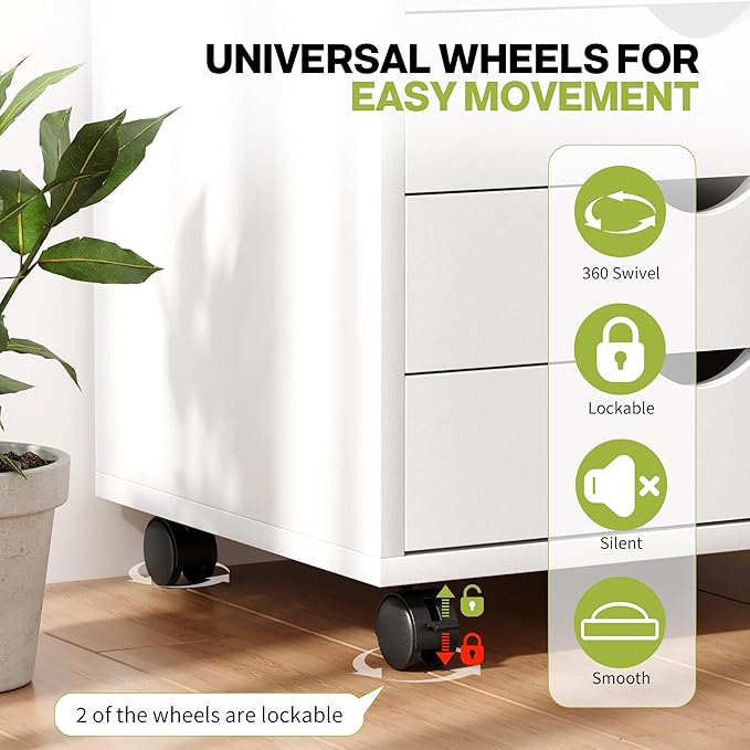 Simple Deluxe 7 Drawer Chest, Storage Cabinet Dressers with Wheels, Dressers Storage Cabinets, Office File Cabinet,White