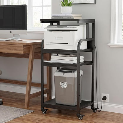 VOWNER 4-Tier Printer Stand with Power Outlet, Tall Printer Table Shelves with 5-Adjustable Heights, Heavy Duty Printer Cart for Home Office Storage, for CPU, Scanner, Shredder, 20.7" Lx15.7 Wx44.5 H