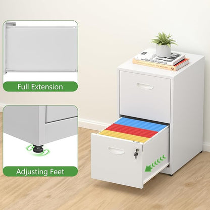 2 Drawer File Cabinet with Lock,White Small Filing Cabinet for Home Office, Metal Vertical File Under Desk Cabinets for A4/Letter,Assembly Required
