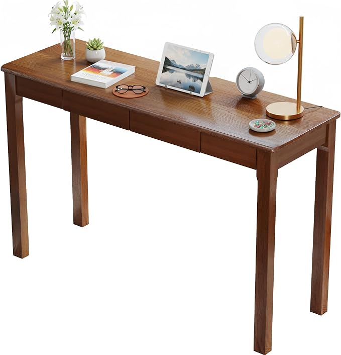 Wood Desk, Solid Wood Writing Table for Home Office, Mid Century Modern Desk with Drawers, Walnut (47inch / 120cm)