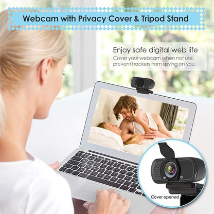 ToLuLu 1080P Webcam with Microphone, HD Webcam Web Camera with Tripod Stand, Widescreen USB Computer Camera, Streaming Mic Web cam for Online Calling/Conferencing,Facetime/YouTube Desktop Laptop PC