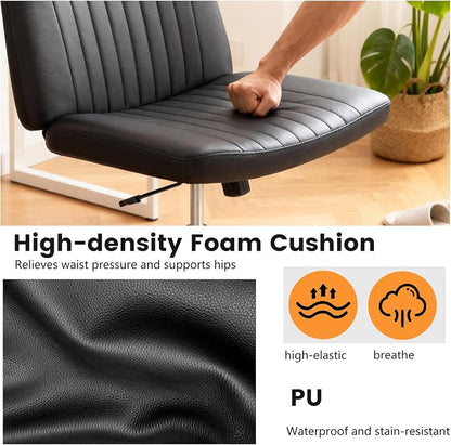 FDW Criss Cross Chair with Wheels Cross Legged Office Desk Modern Swivel Height Adjustable Wide Seat Computer Task Vanity Chair Comfy Fabric Armless Seating for Home Office