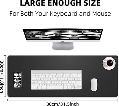 AFIING Black Desk Mat 31.5" x 12", Leather Desk Pad | Waterproof PU Leather, Non-Slip Rubber Base, Desk Protector, Office & Home