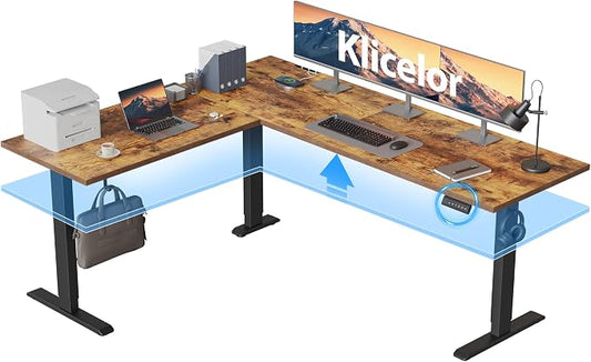 Klicelor L Shaped Standing Desk 75 x 61 Inch, Electric Height Adjustable Corner Desk for Home Office Workstation, Ergonomic Sit Stand Computer Table with Memory Controller, Rustic Brown