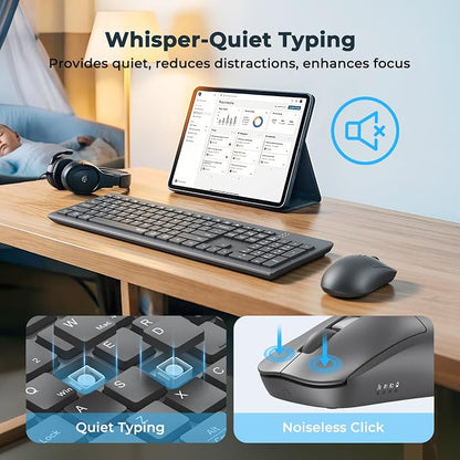 Wireless Keyboard and Mouse, Quiet Bluetooth Keyboard Mouse Set, 2.4G/Bluetooth Full-Sized Computer Keyboard, 3200 DPI Adjustable Mouse, Long-Life Battery, for PC/Laptop/Tablet/Windows/Mac