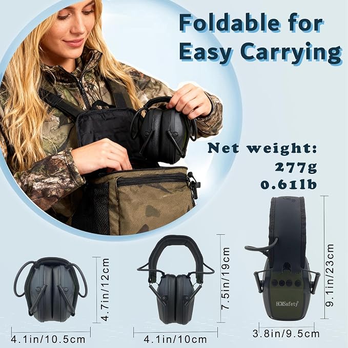 Electronic Ear Muffs - Gun Range Ear Protection, Retractable, Portable, Lightweight, Microphone Earplugs for Shooting Ear Protection