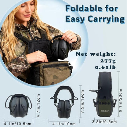Electronic Ear Muffs - Gun Range Ear Protection, Retractable, Portable, Lightweight, Microphone Earplugs for Shooting Ear Protection