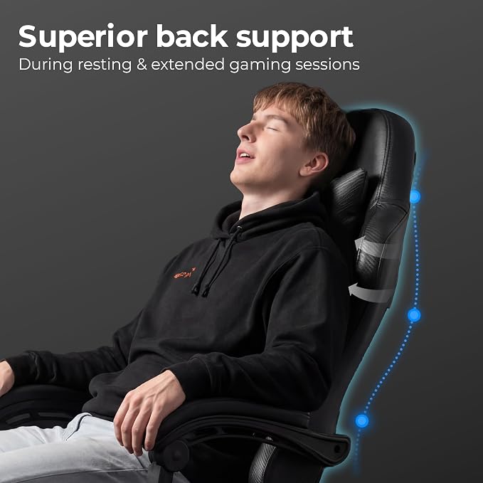 N-GEN GAMING Video Gaming Chair with Footrest Lumbar Support for Home Office High Back Recliner Height Adjustable Ergonomic Comfy Leather Computer Desk Chair (Deep Black)
