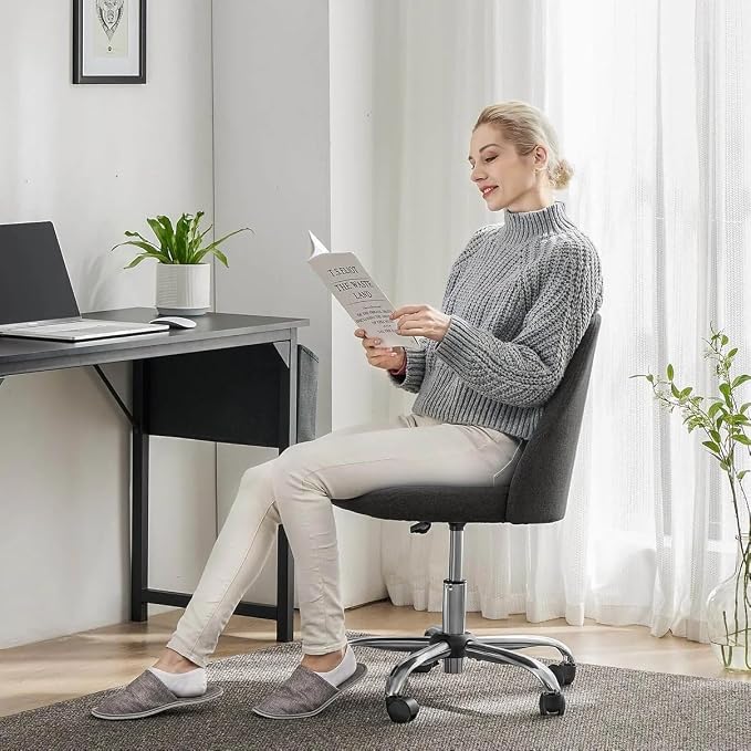 Simple Deluxe Armless Office Desk Chair, Modern Cute Swivel Vanity Chair Comfy Home Office Chairs with Wheels Height Adjustable Rolling Computer Task for Living Room, Make-up, Bedroom, Dark Grey