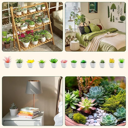 12 Pcs Mini Artificial Succulents Plants, Small Fake Potted Realistic Textured Succulent Premium Decor for DIY Crafting Home Floral Wall Garden Arrangement Office Decoration
