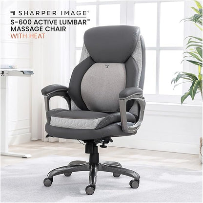 Sharper Image S-600 Active Lumbar Heated Ergonomic Bonded Leather Swivel Executive Massage Chair, Gray (60098-GRY)