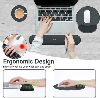 MOSISO Wrist Rest Support for Mouse Pad&Keyboard Set, Circle Curved Ergonomic Mousepad&Coaster Non-Slip Base Home/Office Pain Relief&Easy Typing Pad with Soft Cloth&Silicone Lining, Slate Gray