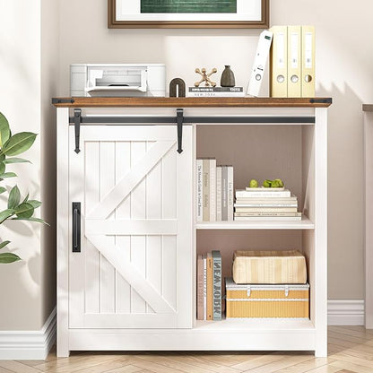Vabches Lateral File Cabinets with Adjustable Shelf, Farmhouse Filing Cabinet for Home Office, Filing Organization Storage Cabinets with Sliding Barn Door for Hanging Files Letter/A4.