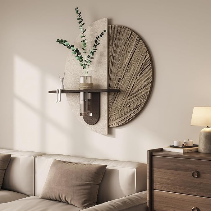 Troartos 3D Textured Neutral Abstract Wall Art with Vase, White and Brown Wall Decor with Rabbit Decoration, Minimalist Geometric Artwork for Living Room Hallway Dining Room Bedroom Office, 24x24 In