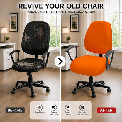 DIVA EN CAMINO DEC Stretchable Desk Office Chair Seat Covers - Universal Stretch Computer Chair Slipcover - Washable Rotating Backrest Coverings & Cushion Protectors for Dogs, Cats, Pets, Orange