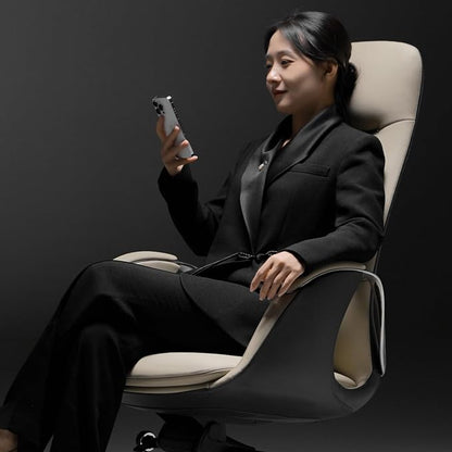 TOMU Genuine Top Grain Leather Office Chair Cream, Ergonomic Executive Chair High Back for Long Hours,Big and Tall Luxury Office Chair with Wheels, Aluminum Base and Armrest (Cream)