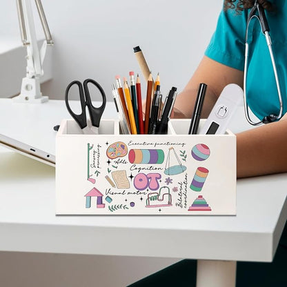 Occupational Therapy Gifts Pen Holder for Desk, OT Gifts Wooden Box Sign Desk Decor for Office Home Decoration, Occupational Therapist Gift Pencil Organizer, Therapy Office Decor