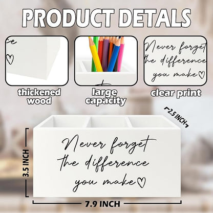 Difference Maker Gift Pen Pencil Holder Organizer for Desk, Thank You Gifts for Teachers Coworkers, Never Forget the Difference You Make Wooden Box Sign for Office Desk Tabletop Decorations