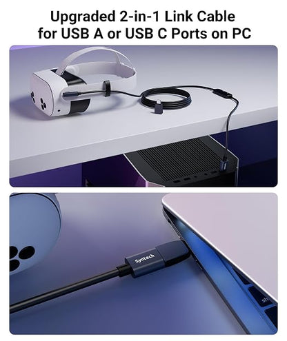 Syntech VR Link Cable 5M/16FT with USB 3.0 A to C Adapter, Charging & Data Transfer, Compatible with Meta Quest 3S/3/2/Pro, Pico 4, Steam VR Gaming, High Speed VR Cable (Black)