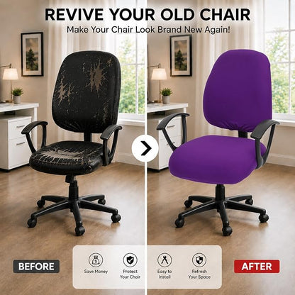 Super Stretchable Separate Office Chair Seat Covers - Universal Spandex Computer Chair Slipcover - 180GSM Washable Rotating Backrest Coverings & Cushion Protectors for Dogs, Cats, Pets