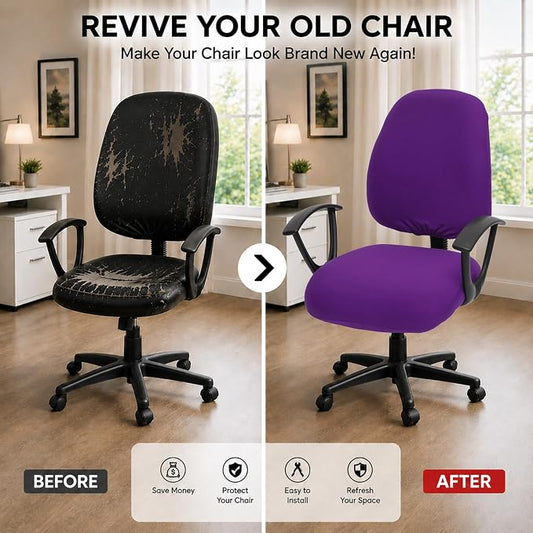 Super Stretchable Separate Office Chair Seat Covers - Universal Spandex Computer Chair Slipcover - 180GSM Washable Rotating Backrest Coverings & Cushion Protectors for Dogs, Cats, Pets