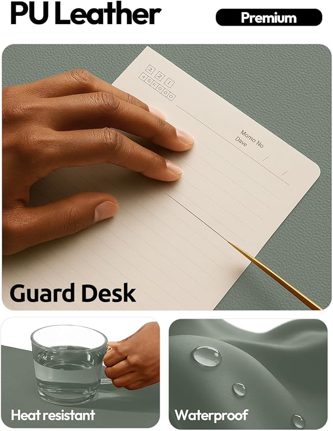 YSAGi Leather Desk Pad Protector, Office Desk Mat, Large Mouse Pad, Non-Slip PU Leather Desk Blotter, Laptop Desk Pad, Waterproof Desk Writing Pad for Office and Home (Dark Green,55" x 24")