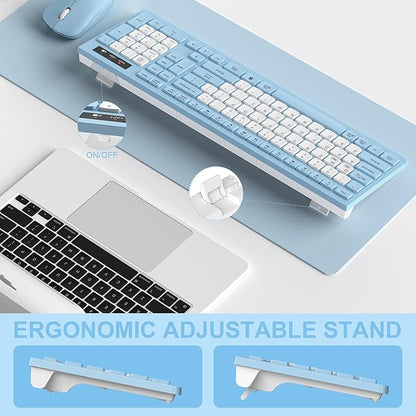 Wireless Keyboard and Mouse Combo, Full-Sized Wireless Keyboard and Adjustable DPI Mouse, 2.4GHz USB Receiver, Silent Keyboard and Mouse for PC, Windows, MAC, Desktop, Laptop(Sky Blue-B)