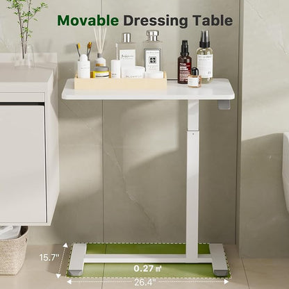 Gibbon Mounts Mobile Standing Desk, Pneumatic Adjustable Rolling Desk(27.5 Inches), Portable Laptop Desk with Wheels, Overbed Bedside Table Laptop Table for Couch, Home, Office, White