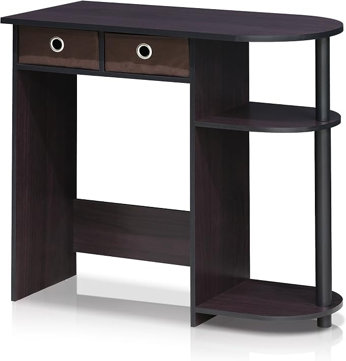Furinno Go Green 32-Inch Brown Computer Desk, Office Desk with 2 Side Shelves and Storage Bins, Rectangular Home Office Desk, Gaming Desk for Home Office, Bedroom, Study Room, Dark Mocha