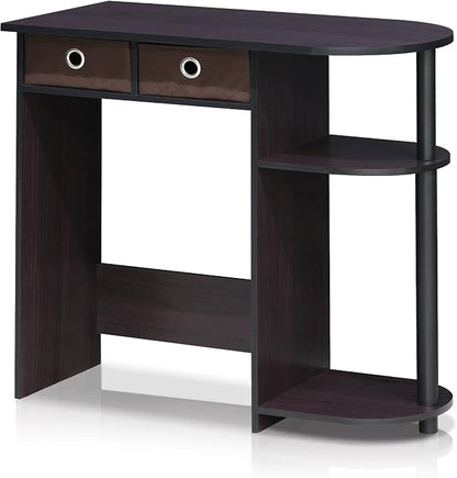 Furinno Go Green 32-Inch Brown Computer Desk, Office Desk with 2 Side Shelves and Storage Bins, Rectangular Home Office Desk, Gaming Desk for Home Office, Bedroom, Study Room, Dark Mocha